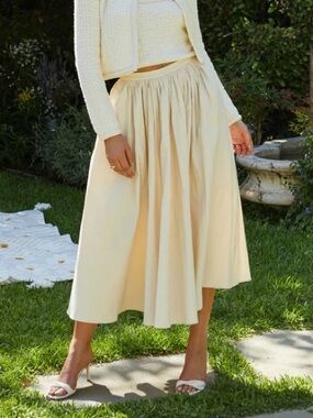 Light Cream Gathered Midi Skirt